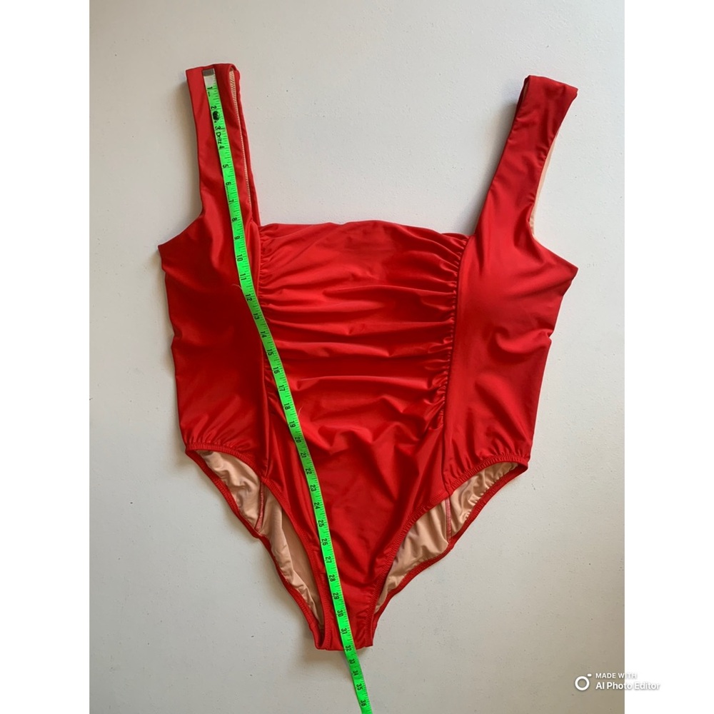 J Crew Red Ruched Squareneck One Piece Swimsuit Size 24 NWT - Picture 16 of 17